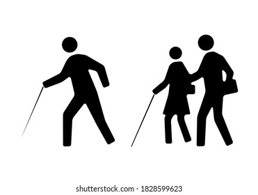 Silhouettes of blind people with cane.