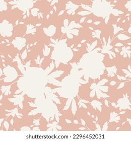 Silhouettes of blooming 
 anemone, peony, gypsophila flowers in vintage style. Elegant seamless botanical pattern made of spring flowers. Nature for textile, fabric, wallpaper, surface design.