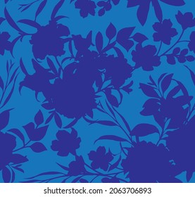 Silhouettes of blooming  flowers pattern in vintage style. Elegant seamless botanical pattern made of spring flowers. Nature ornament for textile, fabric, wallpaper, surface design.