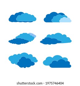 Silhouettes of blue clouds of different shapes on a white background. Vector image.