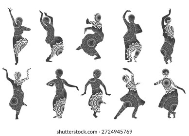 Siluetas de bailarines de Bollywood Vector 