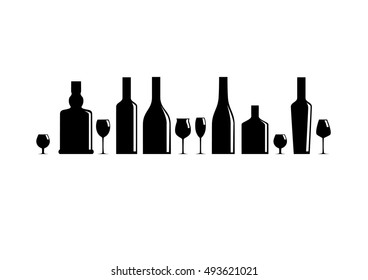 Silhouettes of bottles and glasses