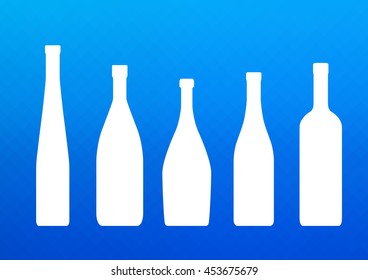 silhouettes of bottles on a blue background