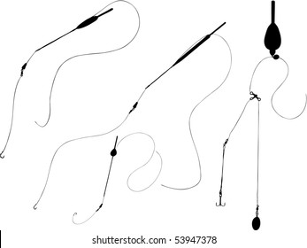 Silhouettes of bound systems for fishing with needful things for a good and successful fishing. See similar vector images in my portfolio.