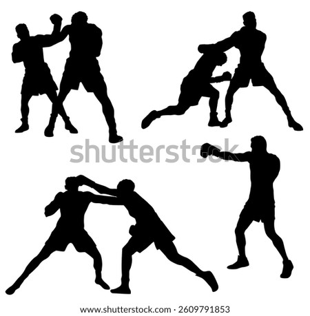 Silhouettes, Boxer Men Silhouettes, Athletic, Collection, Sport Silhouette, Martial Arts, Isolated, Lifestyle, Vector illustration