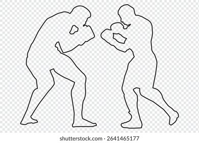 silhouettes of boxing player is isolated on a white background
