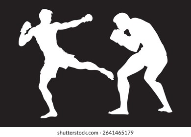 silhouettes of boxing player is isolated on a white background