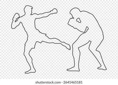 silhouettes of boxing player is isolated on a white background