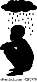 silhouettes of boy is under the rain. It is a figure vector.