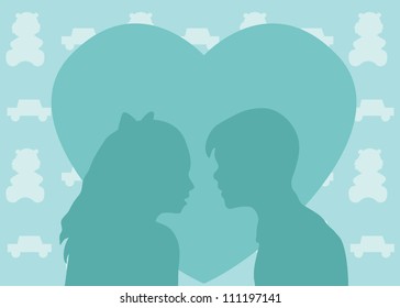Silhouettes of boys and girls in the background of the heart