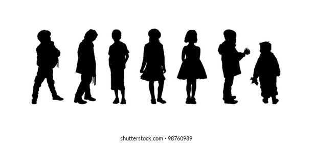 The silhouettes of boys and girls of preschool age