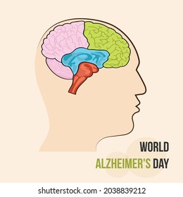 Silhouettes with brain. Vector illustration of World Alzheimer's Day