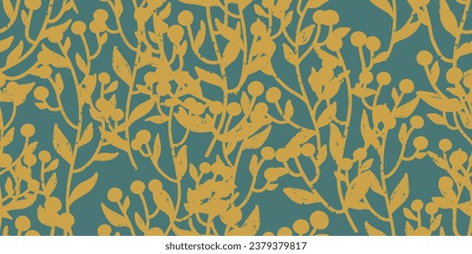 Silhouettes of branches with berries, cozy texture ornament. Vector seamless pattern	
