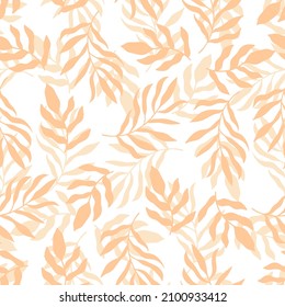 Silhouettes of branches and leaves. Abstract seamless floral pattern. Vector hand drawn illustration in simple cartoon doodle style in pastel colors.