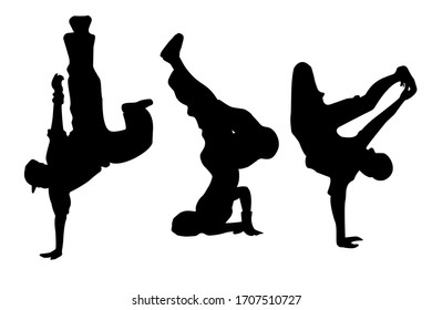 Silhouettes breakdancer on a white background. Vector illustration.