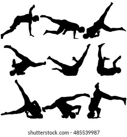 Silhouettes breakdancer on a white background. Vector illustration.