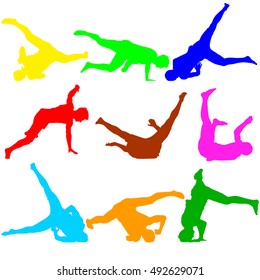 Silhouettes breakdancer on a white background. Vector illustration.