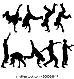 Silhouettes breakdancer on a white background. Vector illustration.