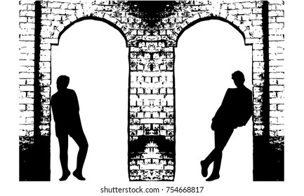 Silhouettes in brick archs 