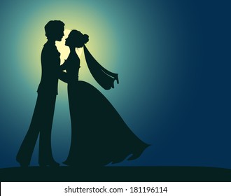 Silhouettes of bride and groom