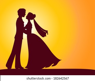Silhouettes of bride and groom