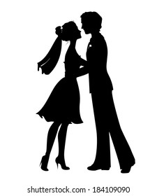 Silhouettes of bride and groom