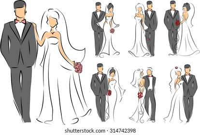 Silhouettes Of Bride And Groom, Background, Wedding Invitation, The Vector 