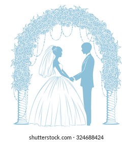 silhouettes of the bride and groom in classical dress