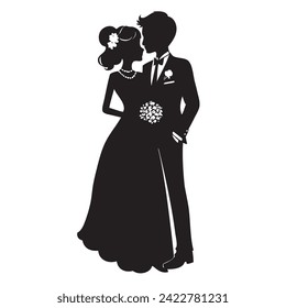 Silhouettes of the bride and groom - Marriage. Hand-drawn vector image without AI.