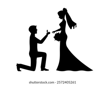 Silhouettes of bride and groom on white background. Symbol wedding for card, web banner etc. Vector illustration EPS 10.