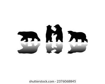 Silhouettes of a brown bear vector. Black silhouettes of bear in different poses on a white background. various bear silhouettes.