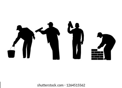 Silhouettes Builders Different Poses Vector Stock Vector (Royalty Free ...