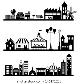  silhouettes of building and city, vector format