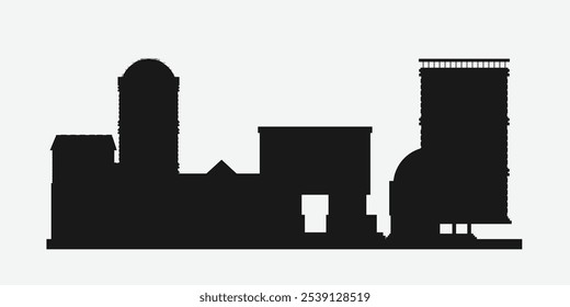 Silhuetas de edifícios contra um horizonte, mostrando vários estilos arquitetônicos. Ideal para projetos com temática urbana, paisagens urbanas ou adição de profundidade e contraste a projetos visuais.