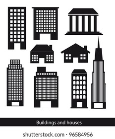 silhouettes buildings and houses isolated over white background. vector