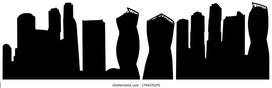Silhouettes of buildings of Moscow city (Moscow international business center), set. Vector illustration