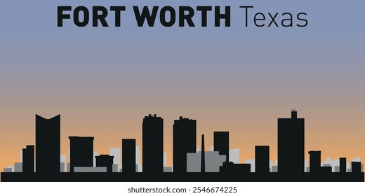 Siluetas de edificios en el horizonte de Fort Worth en marco negro. Vector sobre un fondo de color.