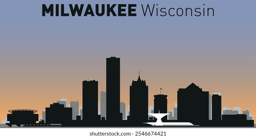 Siluetas de edificios en el horizonte de Milwaukee. Vector sobre un fondo de color.