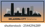 Silhouettes of buildings on Oklahoma skyline in black frame. Vector on a colored background.