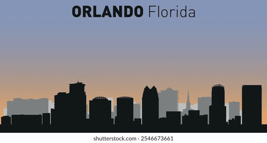 Siluetas de edificios en el horizonte de Orlando. Vector sobre un fondo de color.