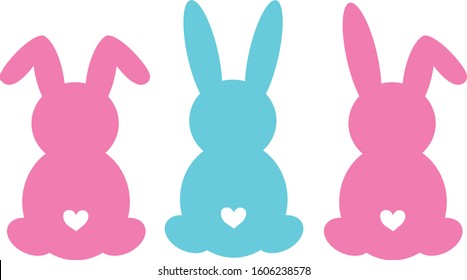 Silhouettes of bunnies on white background