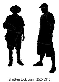 Silhouettes Of A Bush Ranger And Cook (outdoors)