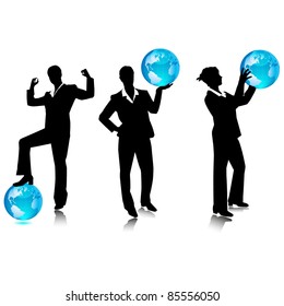Silhouettes of business lady with a globe.Vector