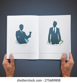 Silhouettes of business men making victory sign