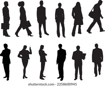 Silhouettes of business men and women