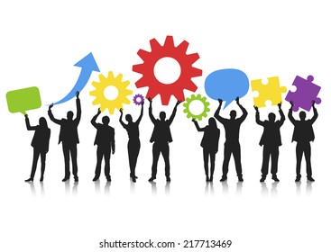 Silhouettes of Business People and Global Business Concept