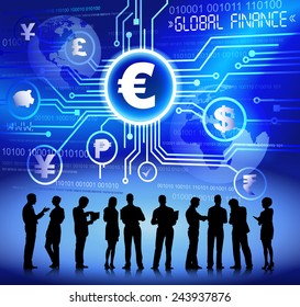 Silhouettes of Business People and Global Finace Concept