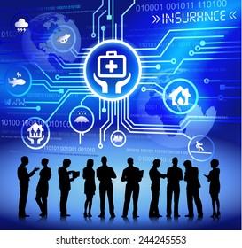 Silhouettes of Business People and Insurance Concept
