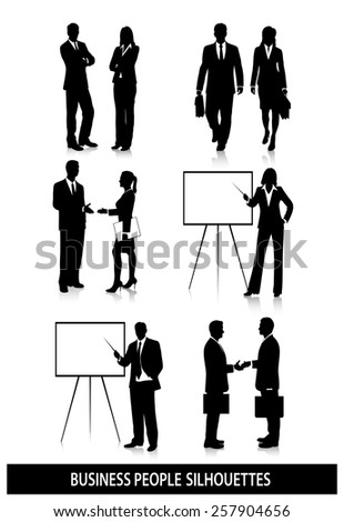 silhouettes of business people on white background
