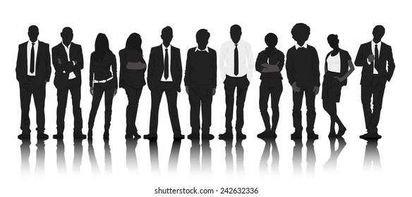 Silhouettes of Business People in a Row Vector